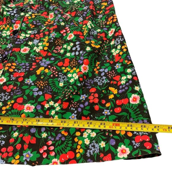Vintage Handmade A-line Skirt Black Floral & Cherry Pattern with Pockets - Picture 10 of 11